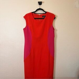 Ronni Nicole Womens Shift Dress Color Block Orange Pink Sleeveless Lined Size 14